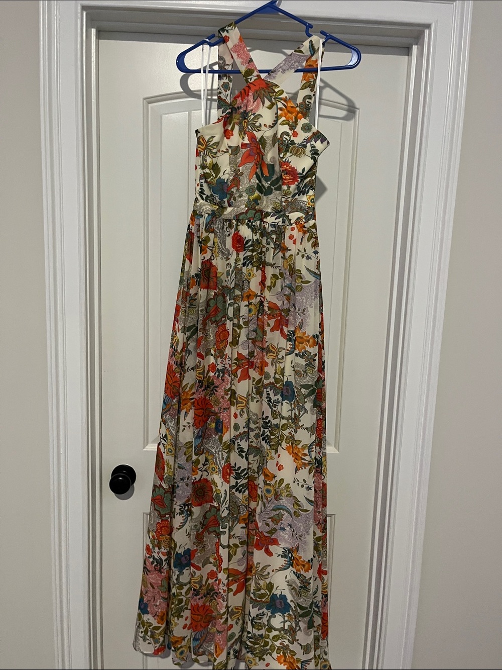 Lulu's Floral Maxi Dress in Cream with Red, Green & Blue Accents